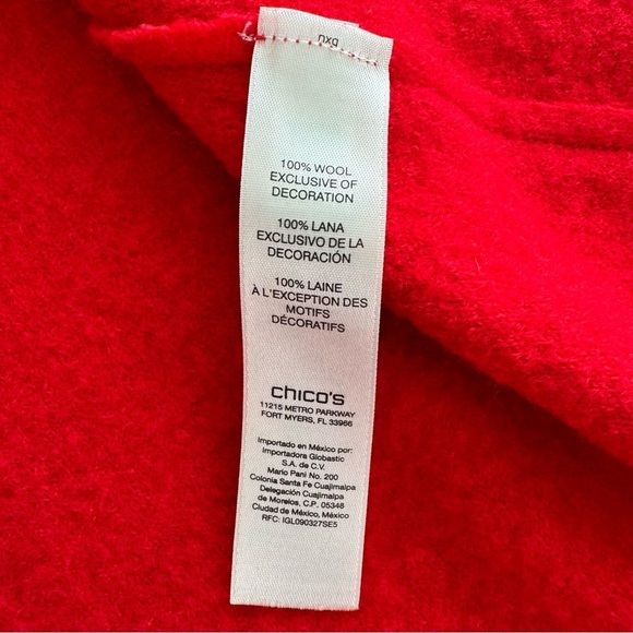 Chico’s Women’s Trimmed Traci Drape-front Cardigan Solid Red Wool Size 2 Sweater - Picture 10 of 12